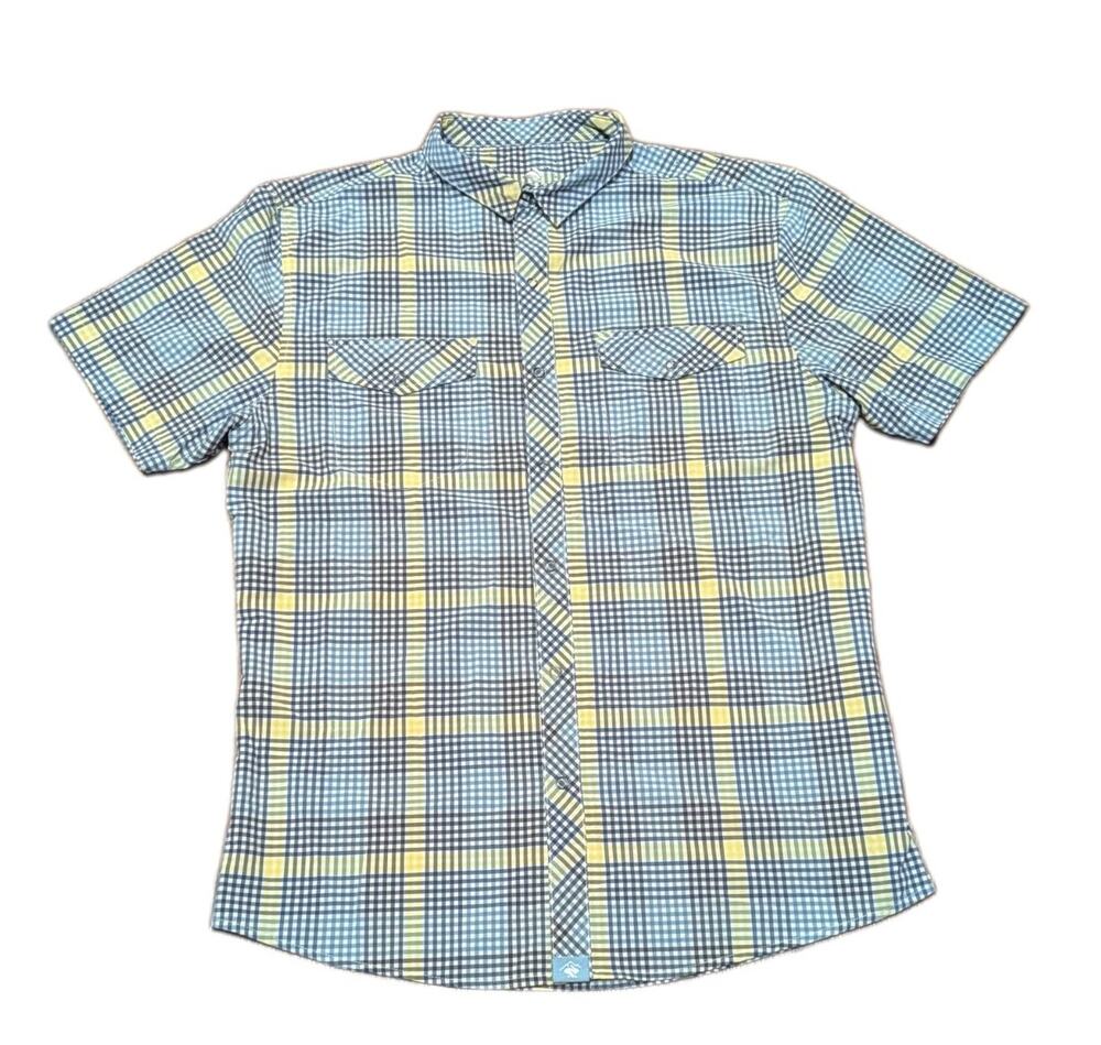 Rabbit Perforated High Country Shirt Mens Small Plaid Snap Up Breathable Top